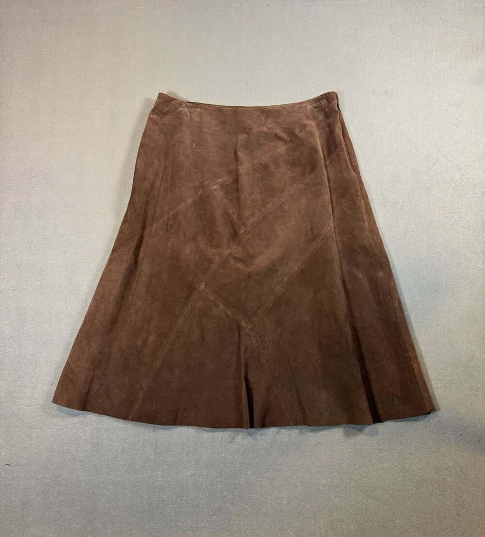 Charter Club Brown Genuine Leather Suede Midi Skirt 6P